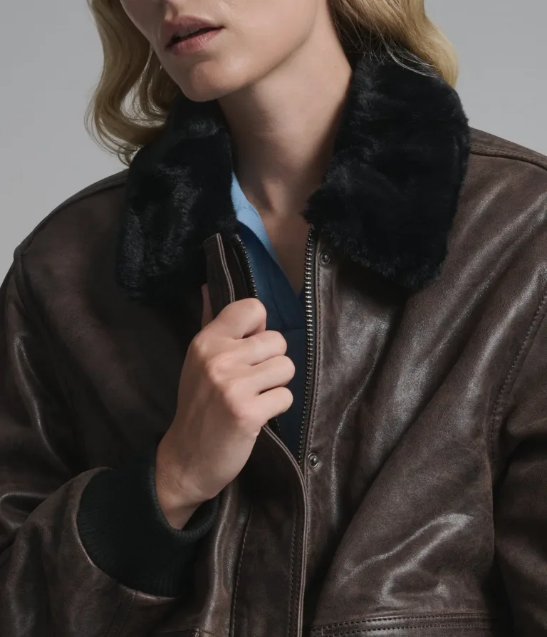 Everleigh Faux Fur Lined Bomber Jacket in Wine, official Wilsons Leather product photo 8