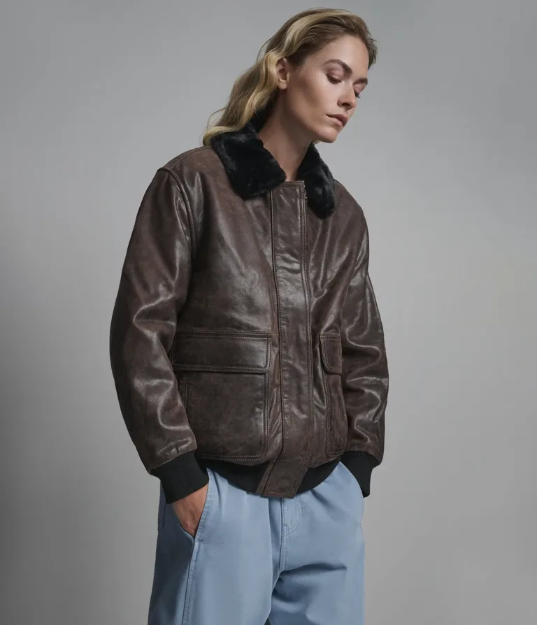 Everleigh Faux Fur Lined Bomber Jacket in Wine, official Wilsons Leather product photo 3