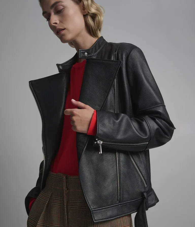 Miley Oversized Leather Moto Jacket in Black, official Wilsons Leather product photo 2