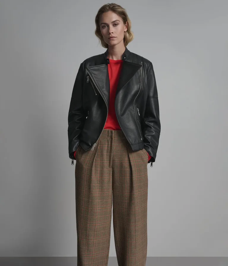 Miley Oversized Leather Moto Jacket in Black, official Wilsons Leather product photo 1