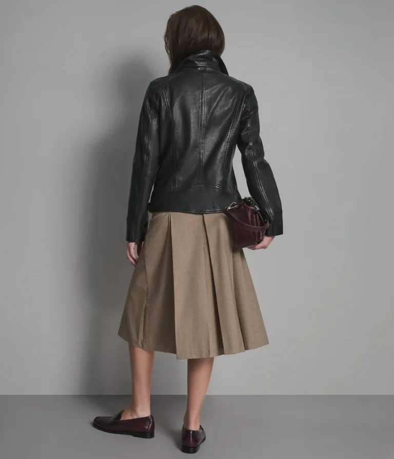 Marissa Asymmetric Leather Moto Jacket in Black, official Wilsons Leather product photo 2