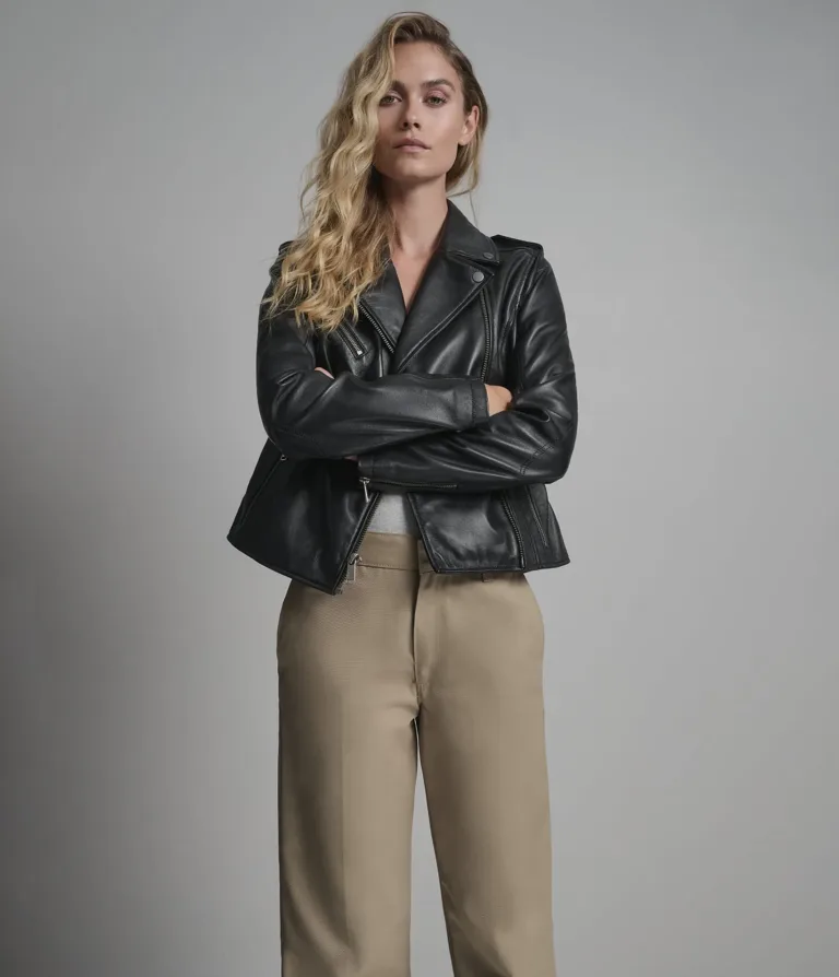 Madeline Quilted Moto Jacket in Black, official Wilsons Leather product photo 3