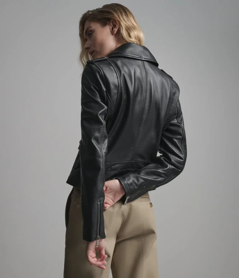 Madeline Quilted Moto Jacket in Black, official Wilsons Leather product photo 2