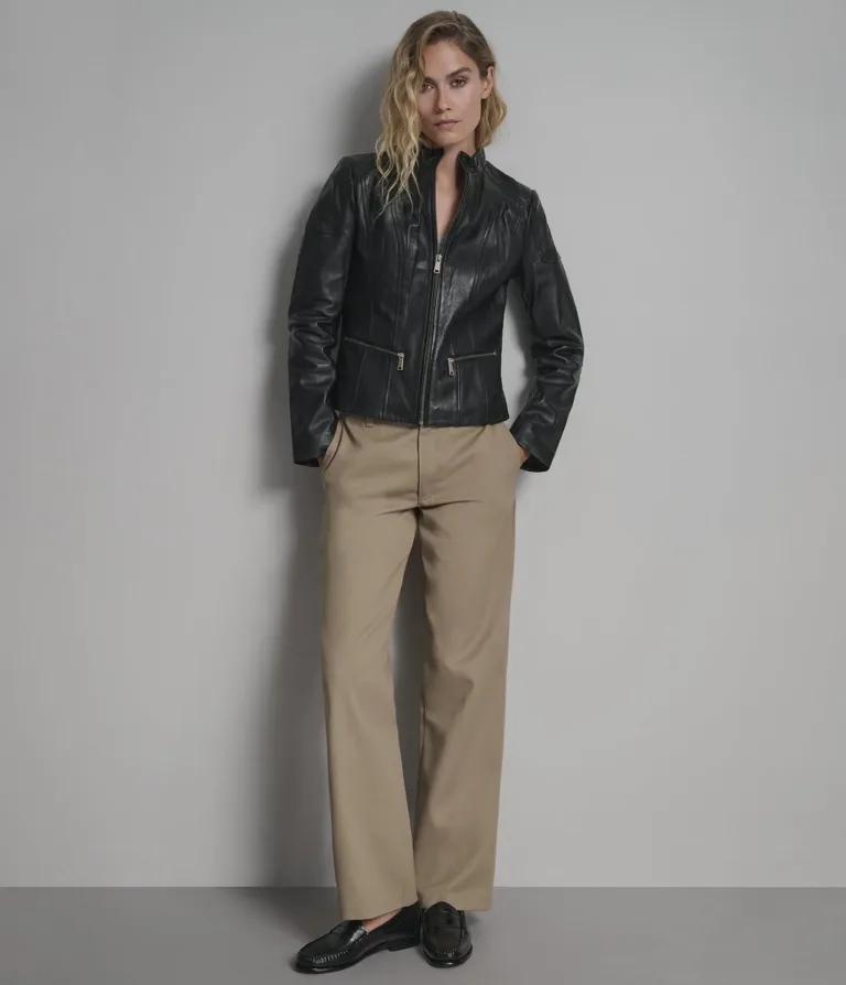 Caitlin Leather Scuba Jacket in Black, official Wilsons Leather product photo 4