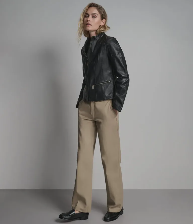 Caitlin Leather Scuba Jacket in Black, official Wilsons Leather product photo 5