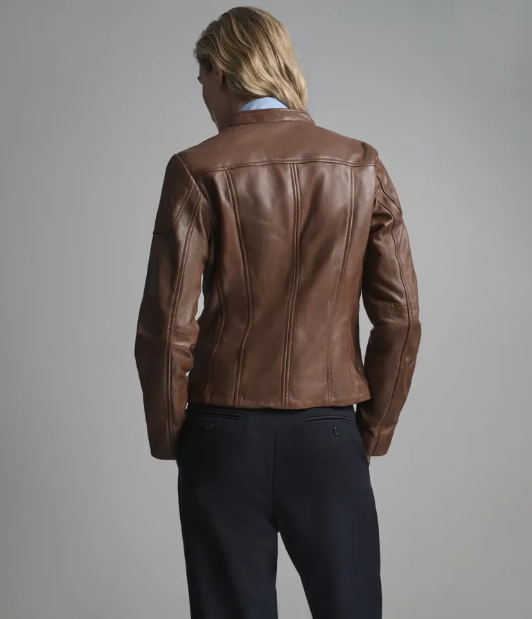 Caitlin Leather Scuba Jacket in Cognac, official Wilsons Leather product photo 3