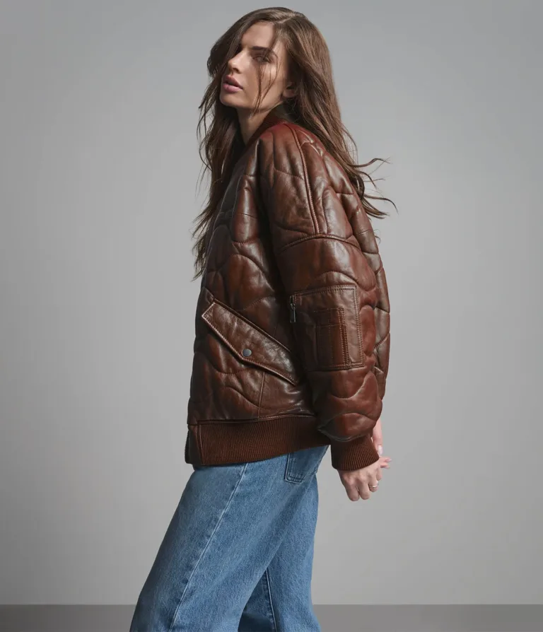 Jenna Quilted Oversized Bomber, official Wilsons Leather product photo 6