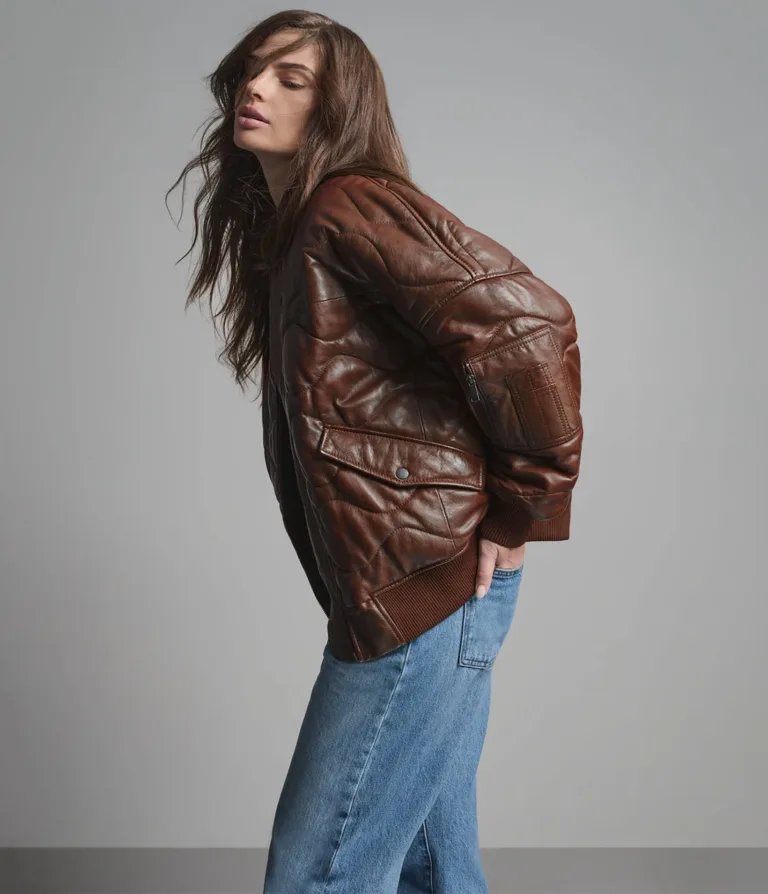 Jenna Quilted Oversized Bomber, official Wilsons Leather product photo 2