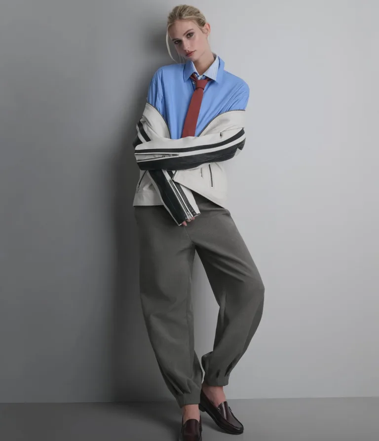 Gianna Leather Striped Racer Jacket in Wht/Black, official Wilsons Leather product photo 8