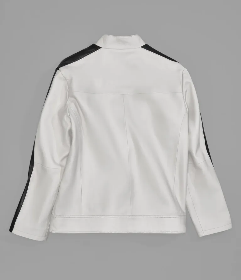 Gianna Leather Striped Racer Jacket in Wht/Black, official Wilsons Leather product photo 4