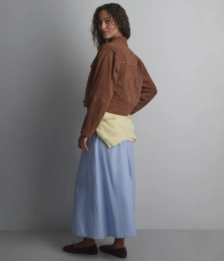 Vivianne Lightweight Suede Trucker Jacket in Cognac, official Wilsons Leather product photo 6