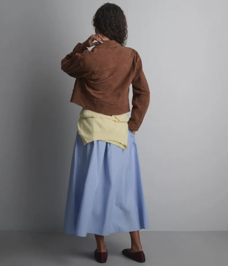 Vivianne Lightweight Suede Trucker Jacket in Cognac, official Wilsons Leather product photo 5