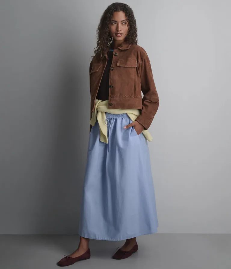 Vivianne Lightweight Suede Trucker Jacket in Cognac, official Wilsons Leather product photo 8