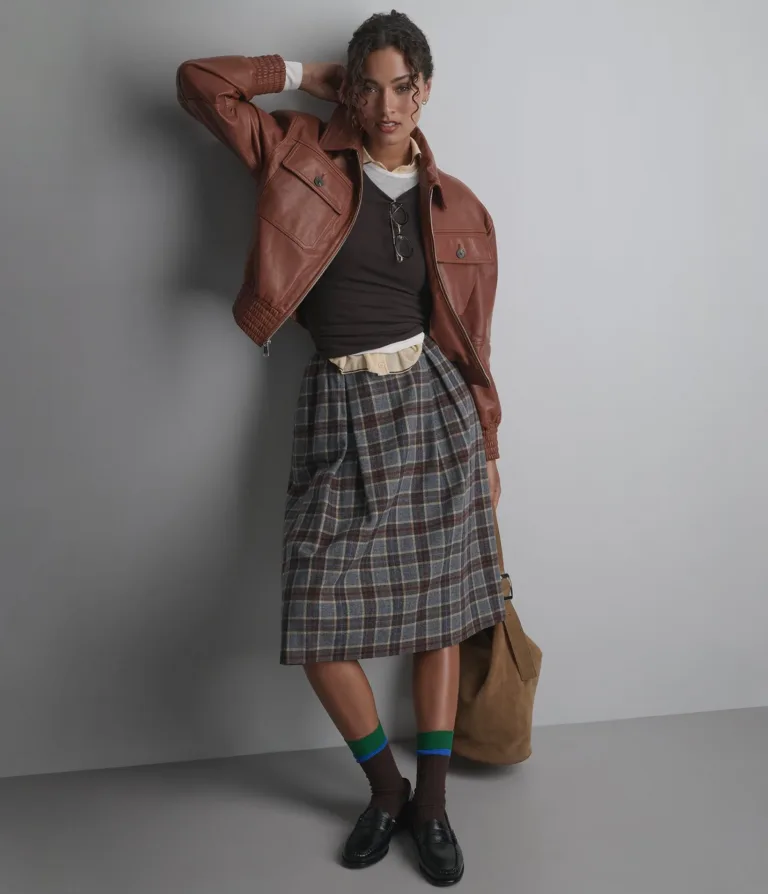 Maggie Cropped Lightweight Leather Aviator Jacket in Cognac, official Wilsons Leather product photo 8