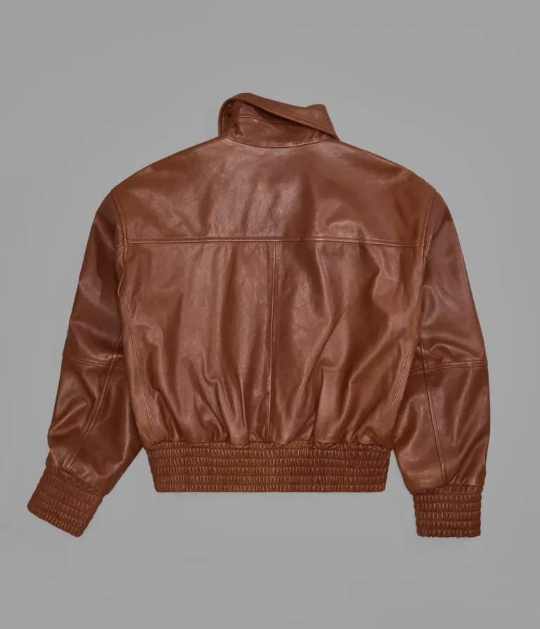 Maggie Cropped Lightweight Leather Aviator Jacket in Cognac, official Wilsons Leather product photo 4