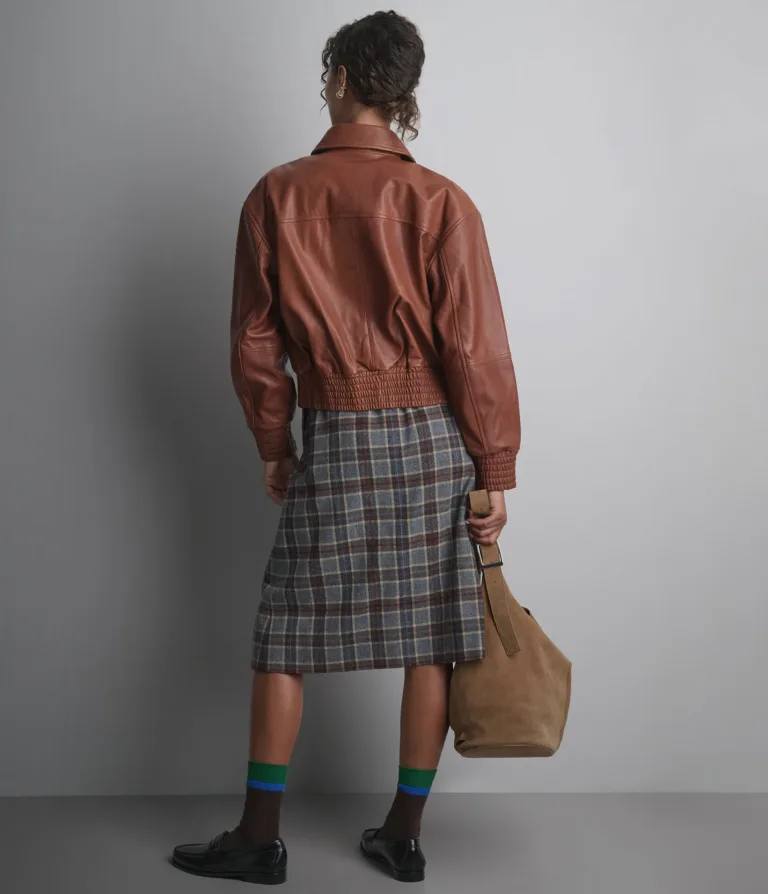 Maggie Cropped Lightweight Leather Aviator Jacket in Cognac, official Wilsons Leather product photo 5