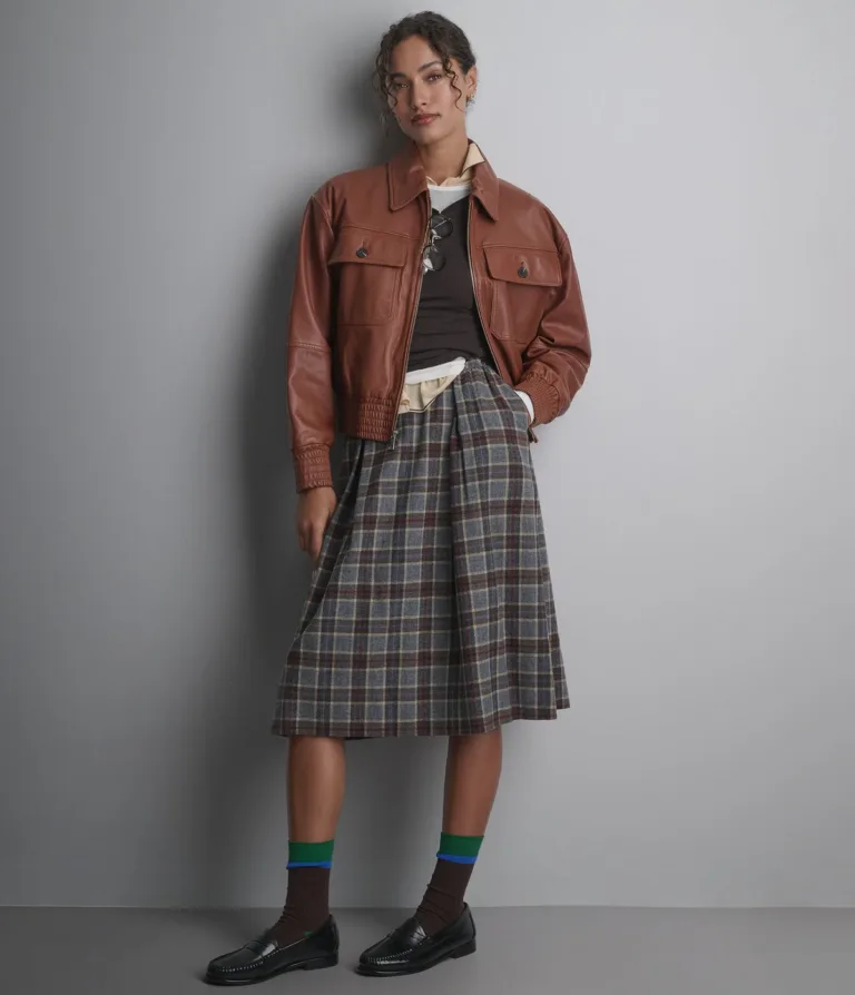 Maggie Cropped Lightweight Leather Aviator Jacket in Cognac, official Wilsons Leather product photo 7