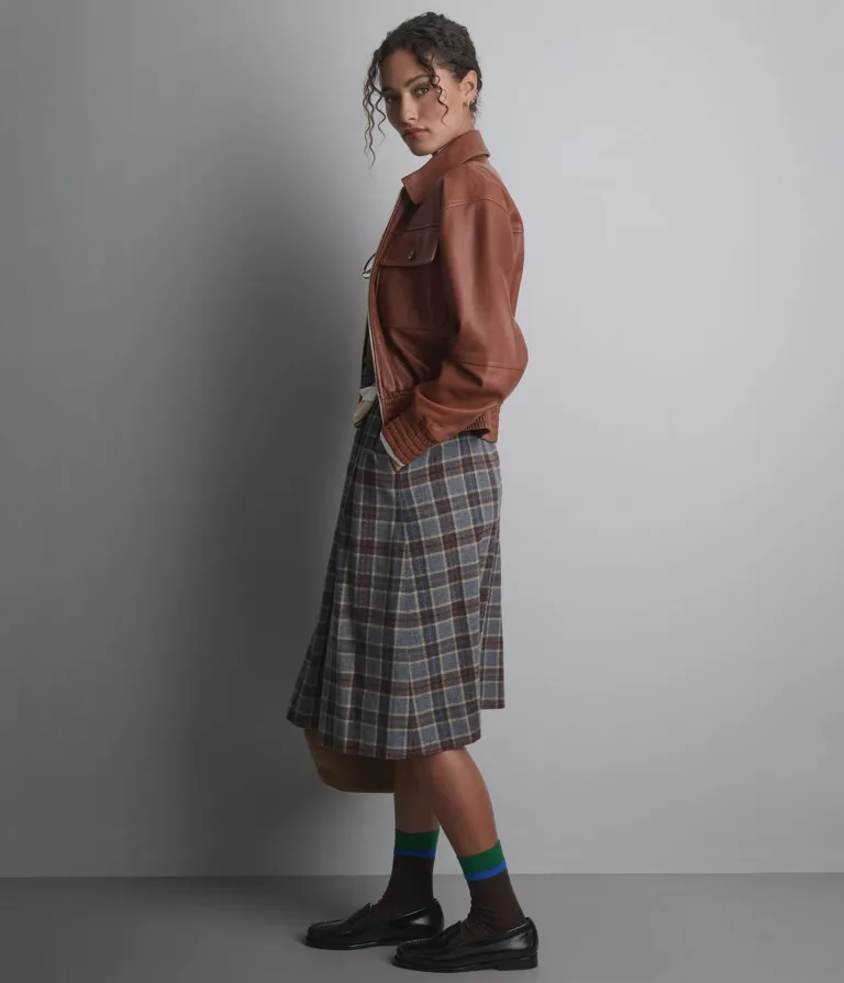 Maggie Cropped Lightweight Leather Aviator Jacket in Cognac, official Wilsons Leather product photo 6