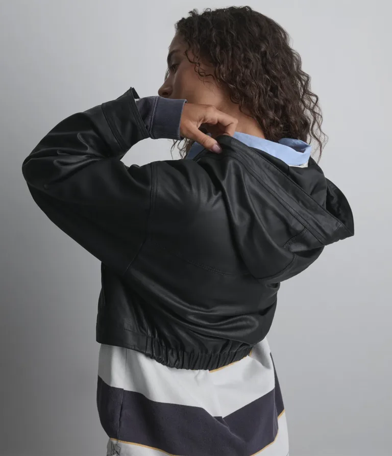 Belle Cropped Lightweight Hooded Jacket in Black, official Wilsons Leather product photo 9