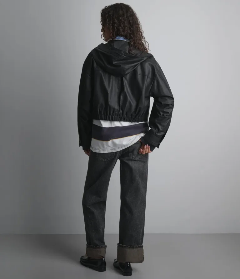 Belle Cropped Lightweight Hooded Jacket in Black, official Wilsons Leather product photo 5
