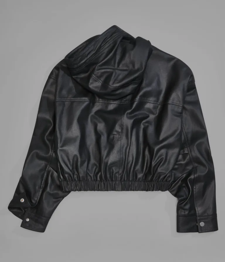 Belle Cropped Lightweight Hooded Jacket in Black, official Wilsons Leather product photo 4