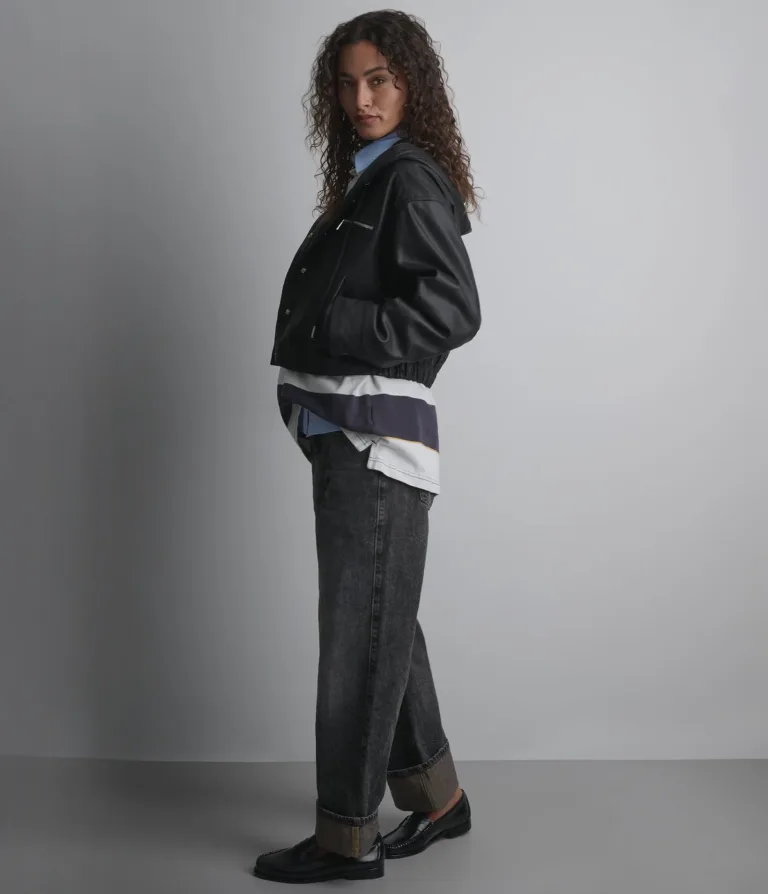 Belle Cropped Lightweight Hooded Jacket in Black, official Wilsons Leather product photo 6