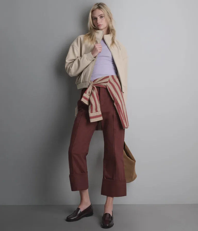 Twila Cropped Leather Bomber Jacket in Cream, official Wilsons Leather product photo 1