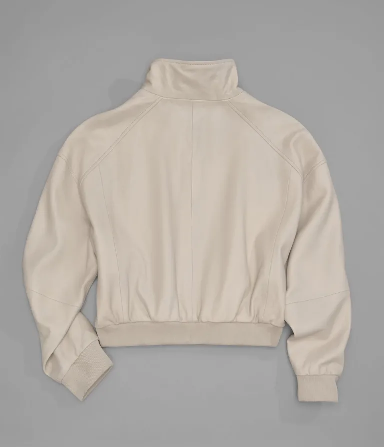 Twila Cropped Leather Bomber Jacket in Cream, official Wilsons Leather product photo 4