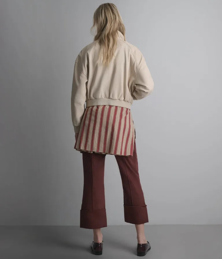 Twila Cropped Leather Bomber Jacket in Cream, official Wilsons Leather product photo 5