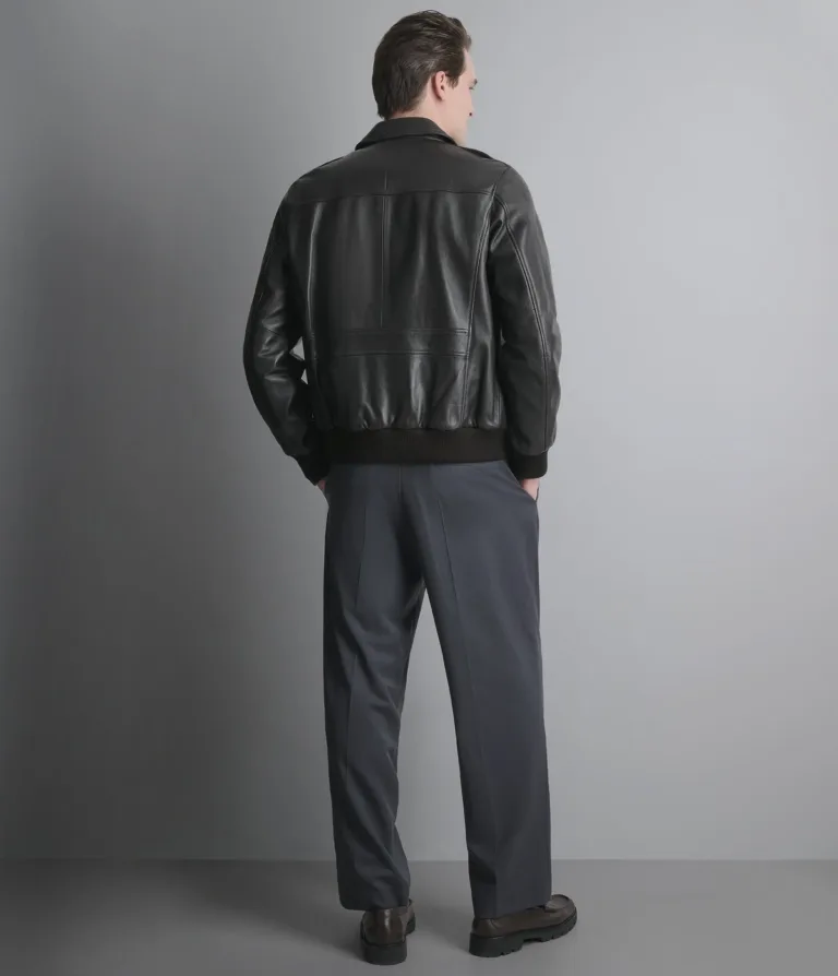 Wilsons Leather Chris Brown leather bomber jacket back detail