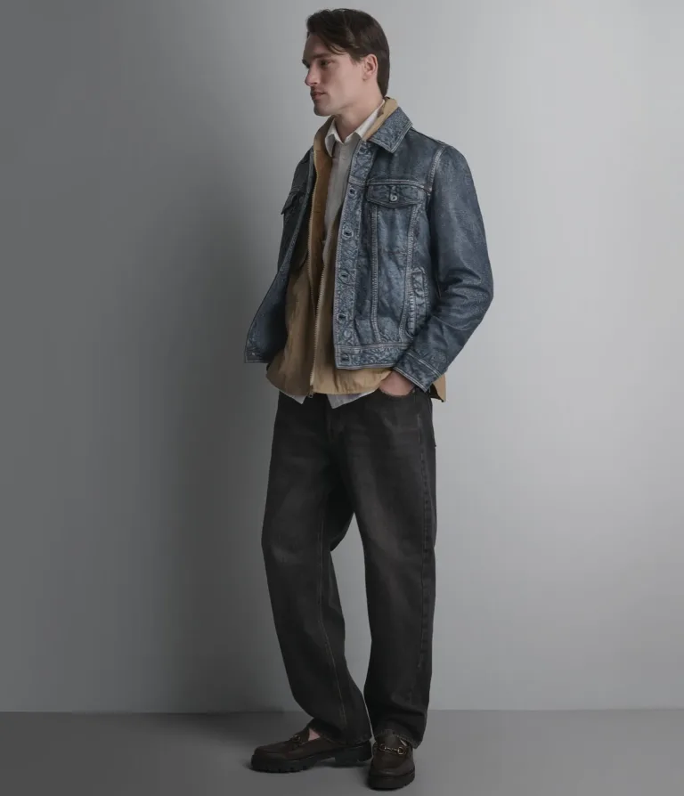 Wilsons Leather Chase Denim leather jacket side view