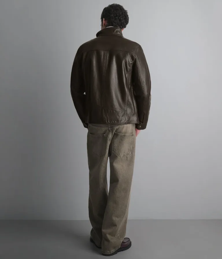 Wilsons Leather Sean Brown vintage leather racer jacket back view
