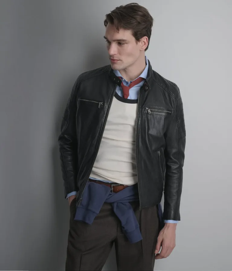 Wilsons Leather Lance Black collarless moto jacket alternate view 3