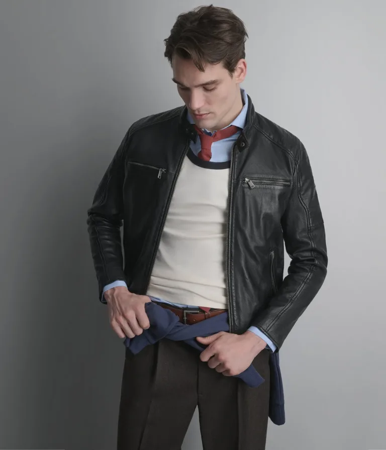 Wilsons Leather Lance Black collarless moto jacket alternate view 4