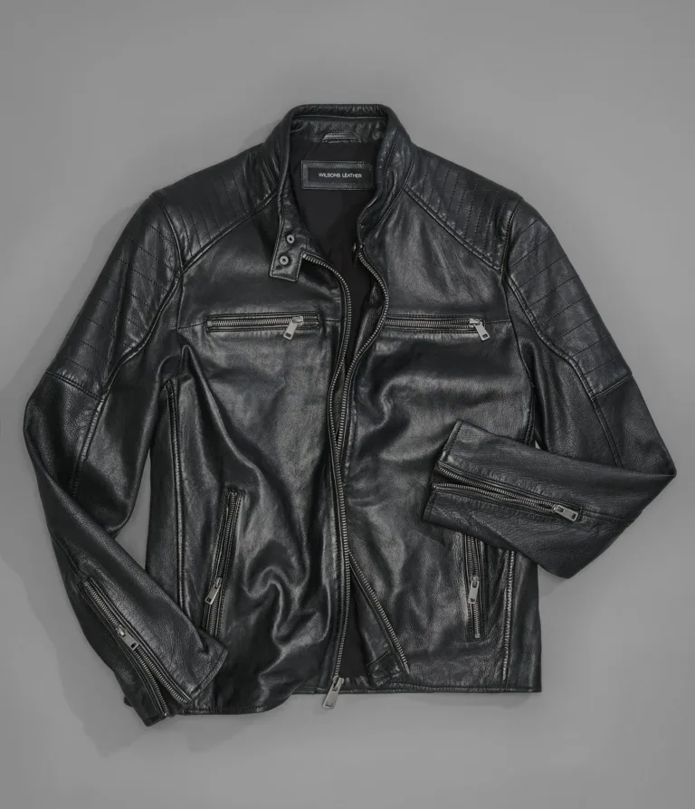 Wilsons Leather Lance Black collarless moto jacket front view