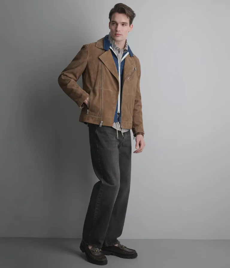 Wilsons Leather Joss Cognac suede moto jacket alternate angle