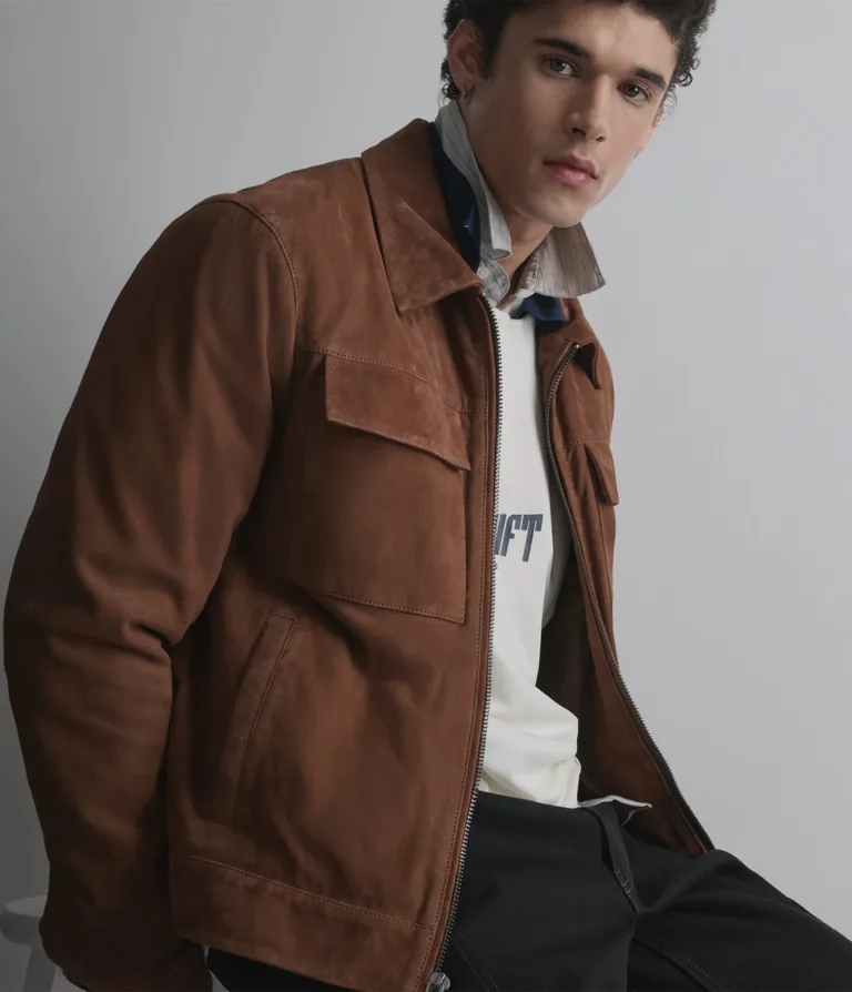 Wilsons Leather Banks Cognac suede shirt jacket alternate view