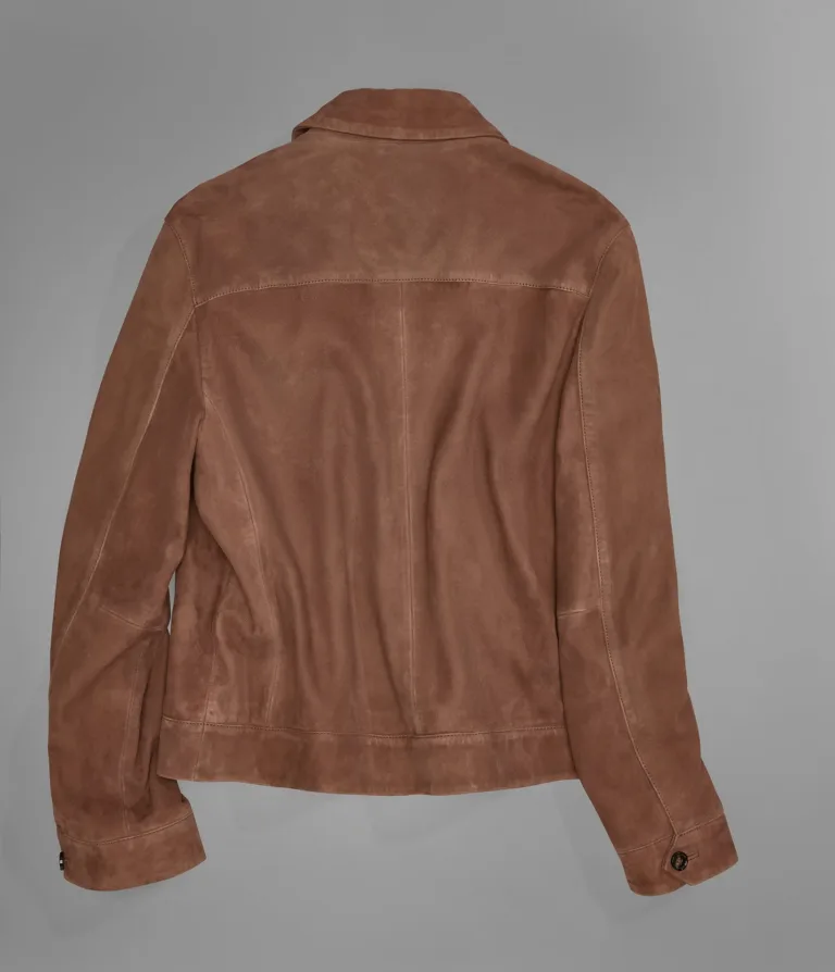 Wilsons Leather Banks Cognac suede shirt jacket back view