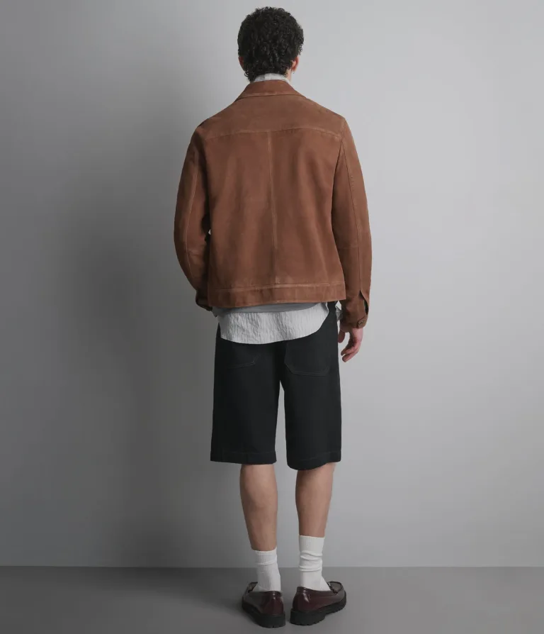 Wilsons Leather Banks Cognac suede shirt jacket back detail