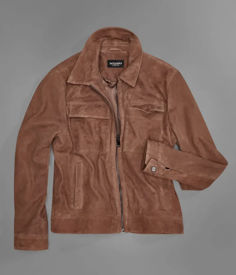 Wilsons Leather Banks Cognac suede shirt jacket front view