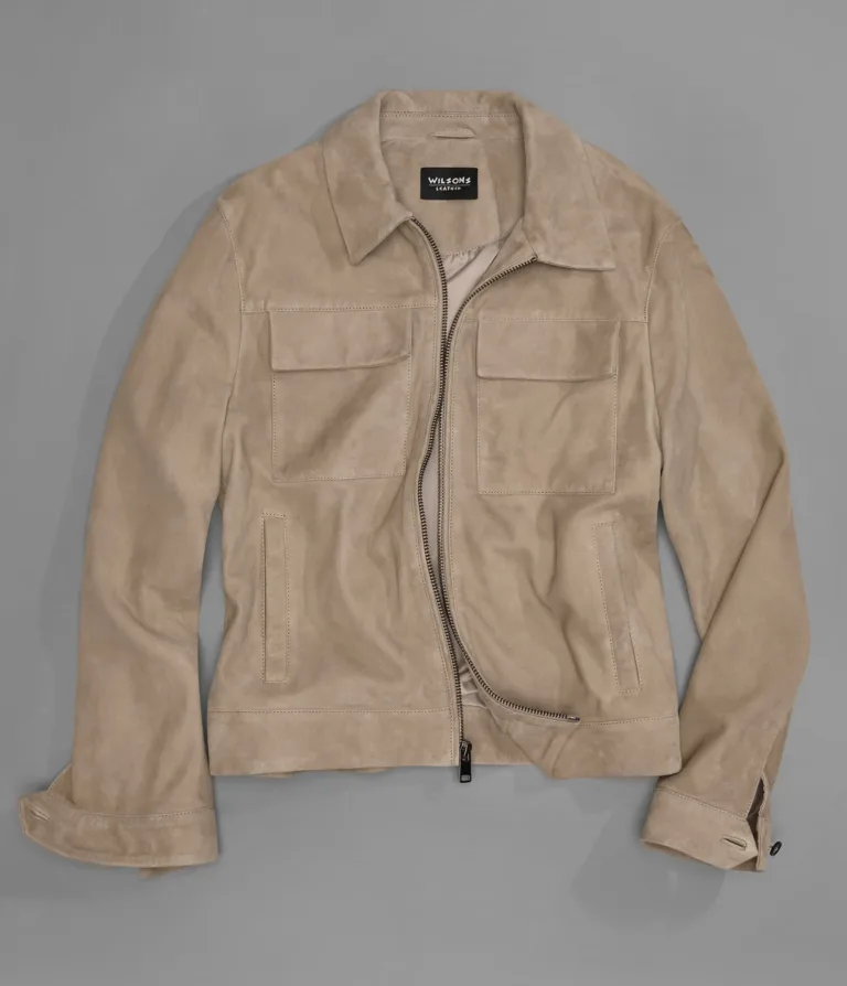 Wilsons Leather Banks Sand suede shirt jacket front view