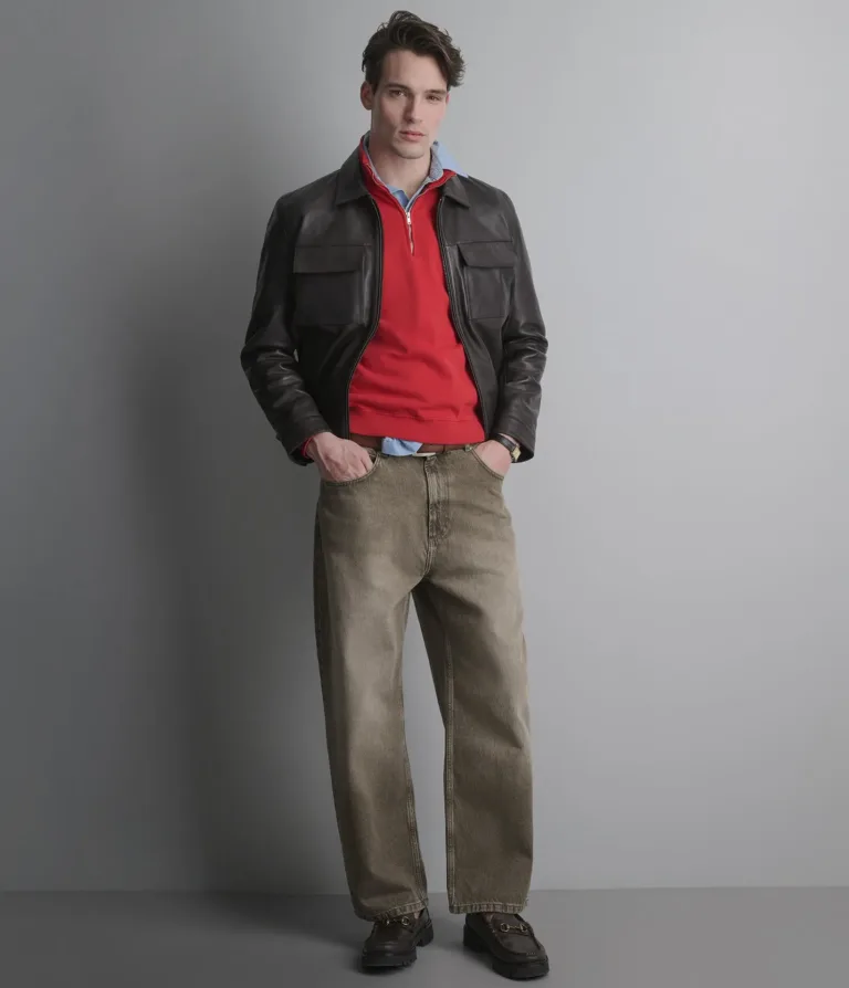 Wilsons Leather Emerson Brown zip shirt jacket front view