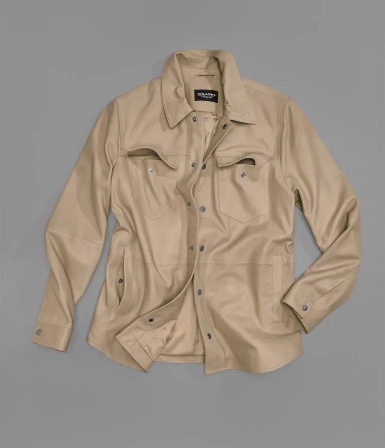 Wilsons Leather Wren Saddle leather shirt jacket front view