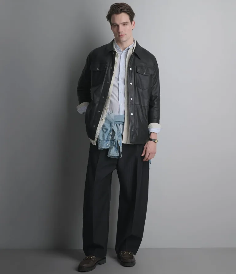 Wilsons Leather Wren Black leather shirt jacket alternate view