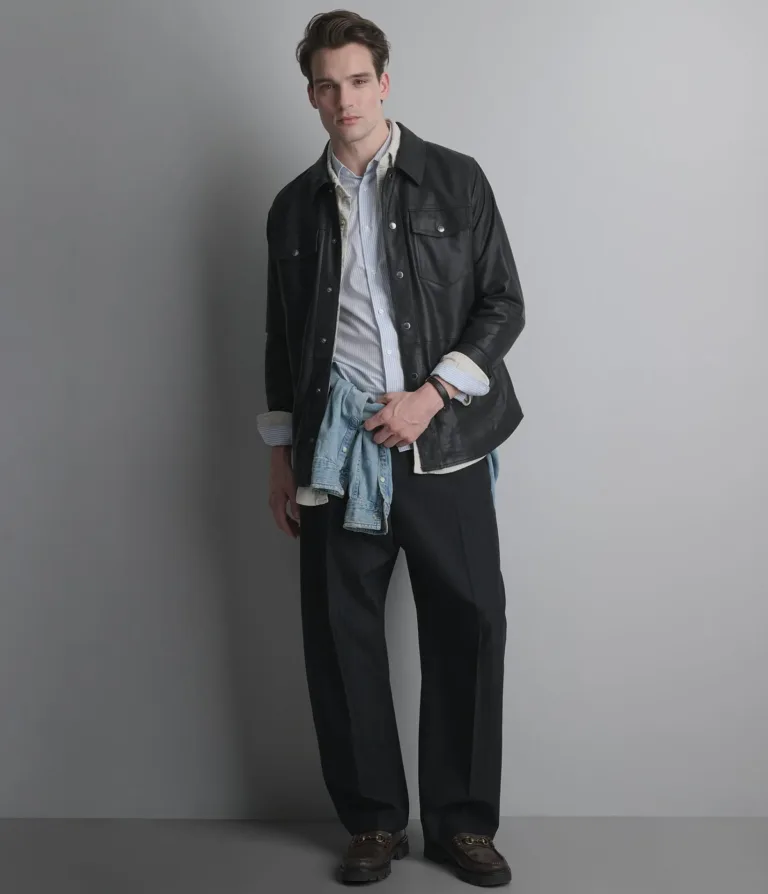 Wilsons Leather Wren Black leather shirt jacket product view 2