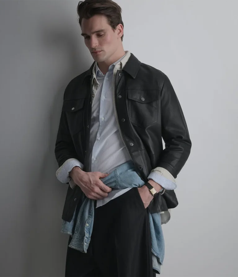 Wilsons Leather Wren Black leather shirt jacket product view 1