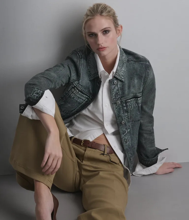 Addison Leather Denim Jacket in Blue, official Wilsons Leather product photo 1