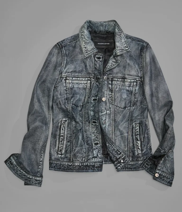 Addison Leather Denim Jacket in Blue, official Wilsons Leather product photo 3