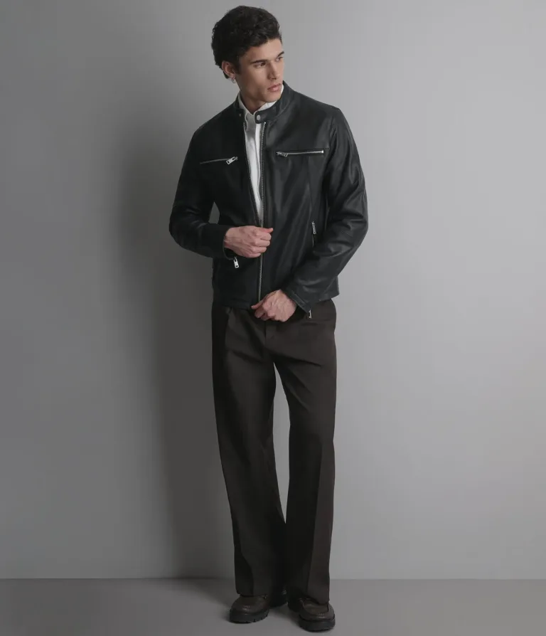 Wilsons Leather Quinton Black leather racer jacket alternate view