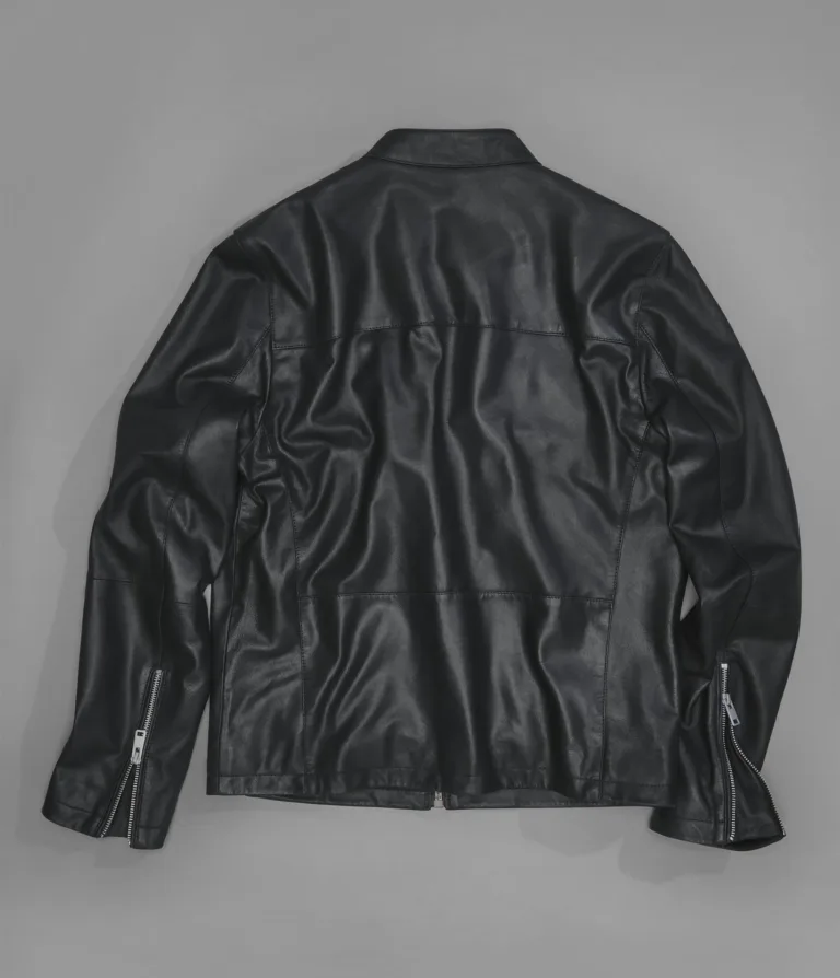 Wilsons Leather Quinton Black leather racer jacket back detail